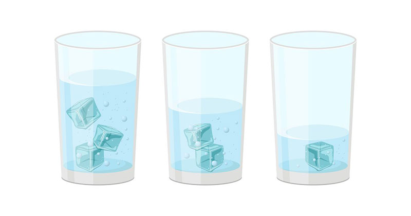 Three glasses of ice water illustrated