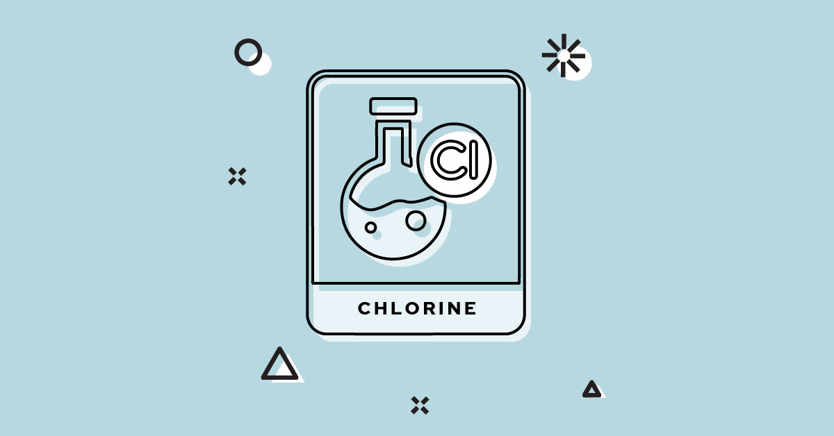 Illustration of Chlorine element and bottle