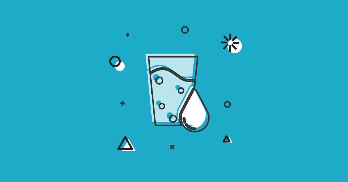 Illustration of full water glass with water droplet